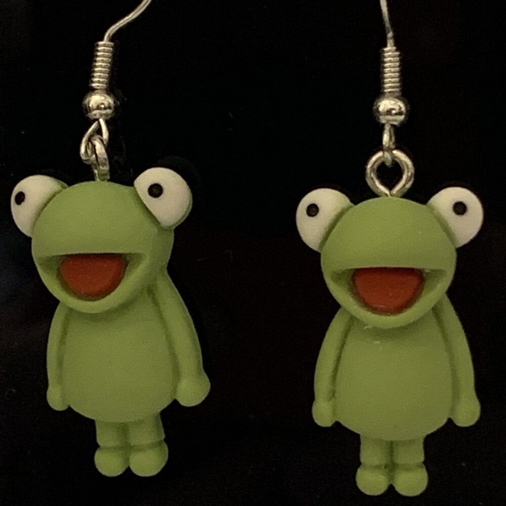 Frog Earring, Kermit Earring, Frog Jewelry, Gift Idea, Silly Earring, Amphibian